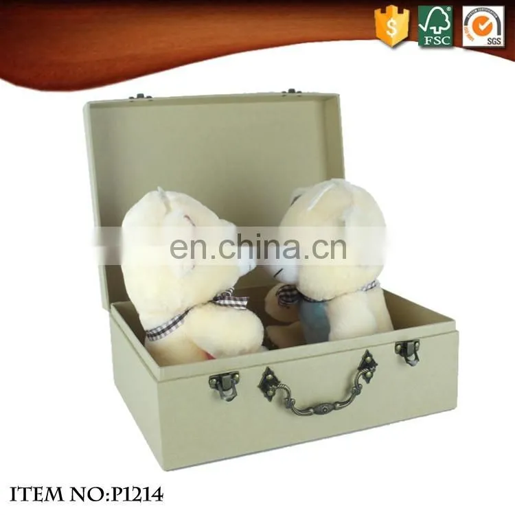 Decorative pure color Kraft Paper Cardboard antique metal handles Suitcase storage box