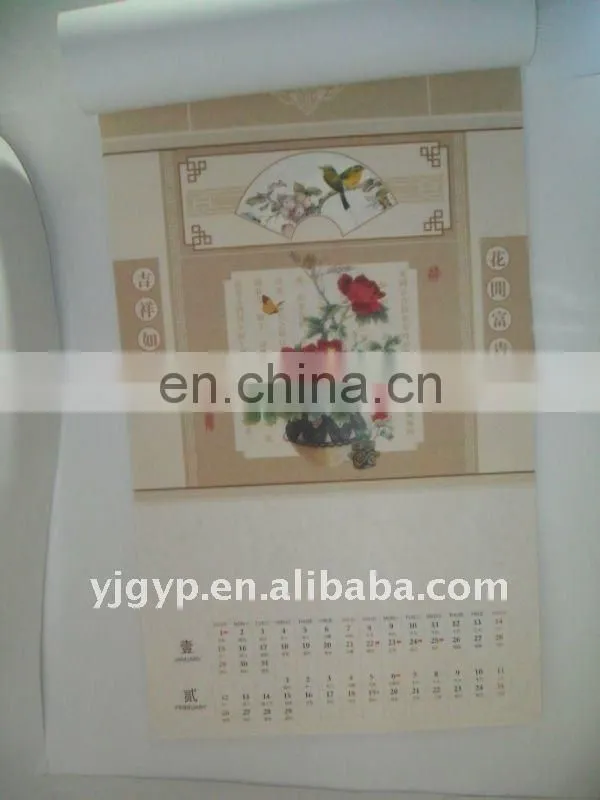 2014 Chinese Rose Eco-friendly Promotional decorative paper wall calendar