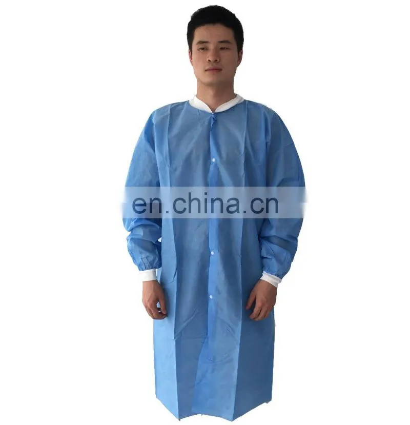 Blue lab coats disposable adult jackets with knit collar & cuff