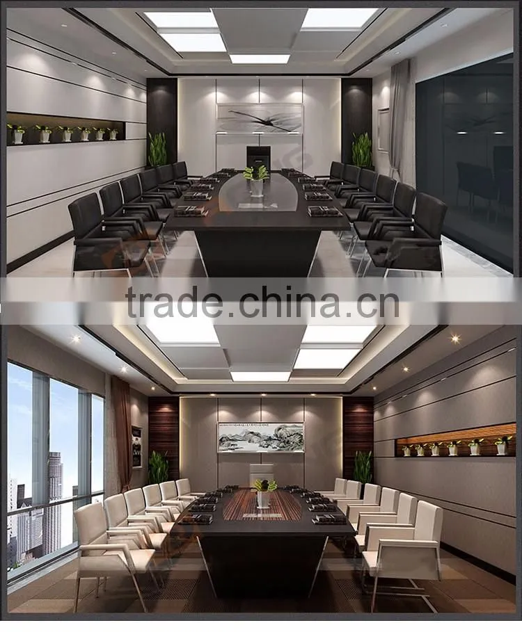 Modern meeting table stainless steel frame 2.4m black leather luxury conference room table