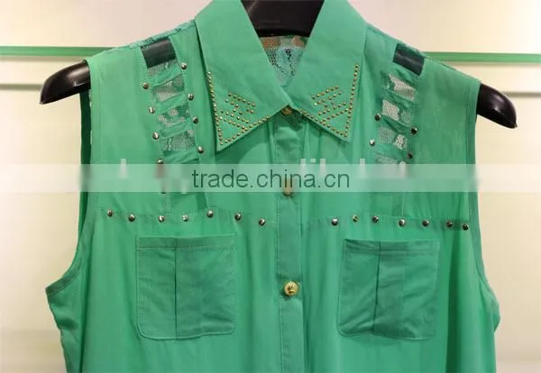 mesh panel chiffon top wtih sequin