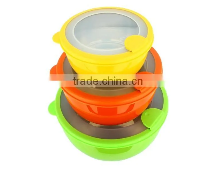 Caitang factory stainless steel 3pcs salad bowl set food serving bowl set with lid