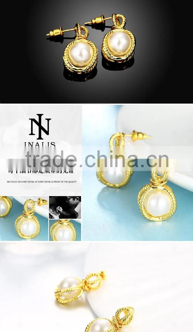 Hot Selling New Design Pave Setting 18K Gold Plated Fashion Drop Pearl Earring