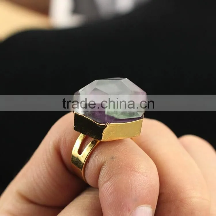 RG1089 Faceted Gemstone ring,Crystal Quartz gold Stacking Ring