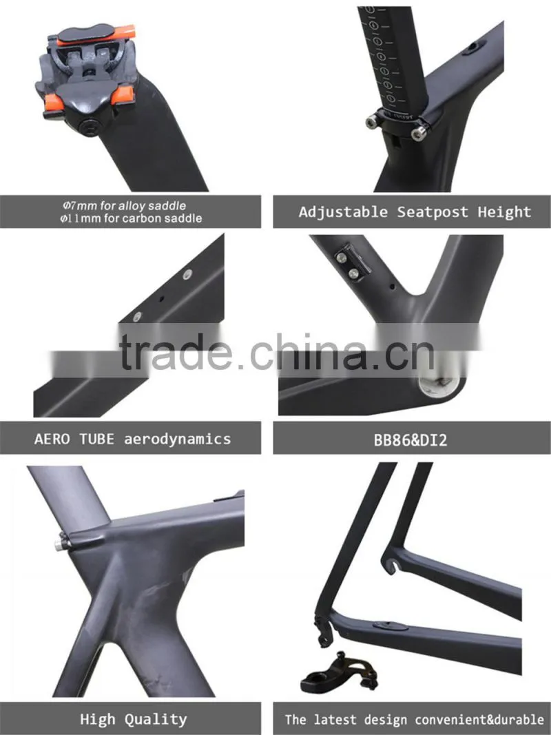 New Full Carbon Aero Road Bike Frame Adjustable Seatpost UD Matt BB86(DI2)