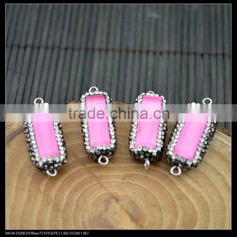 Wholesale LFD-0039B Rectangle Pink Glass Pave Rhinestone Connector Beads Jewelry Making