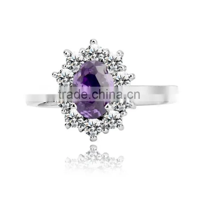JL Jewelry Wholesale Price Ovals Purole Crystal Stone Silver Ring