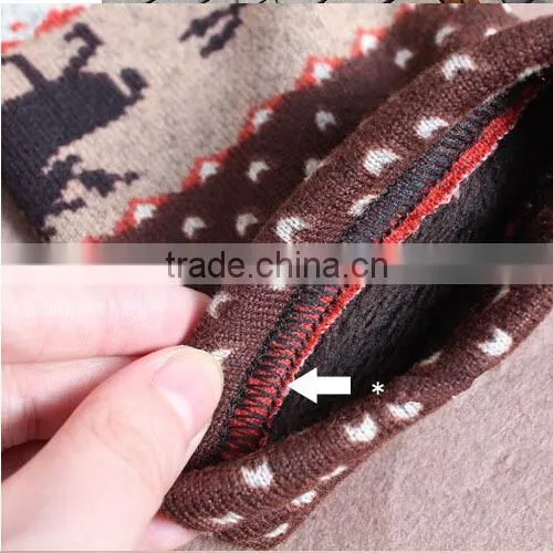 Red Black Nordic Leggings Snow flake Deer Print Fleece winter Christmas girl Leggings