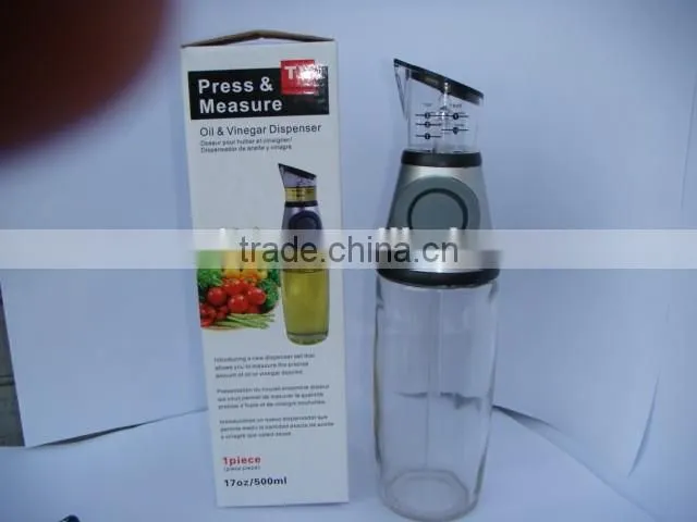 Press and Measure Olive Oil Glass Bottle- Salad Dressing Dispenser Infuser - Vinegar Pourer