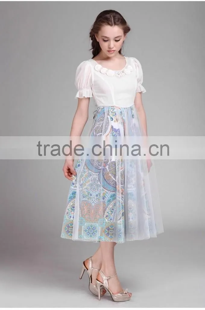 2015 High Quality Floral Printed Girls Party Dresses Long