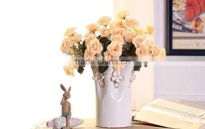 2016 home decoration white glazed gild ceramic flower vase for wedding decor