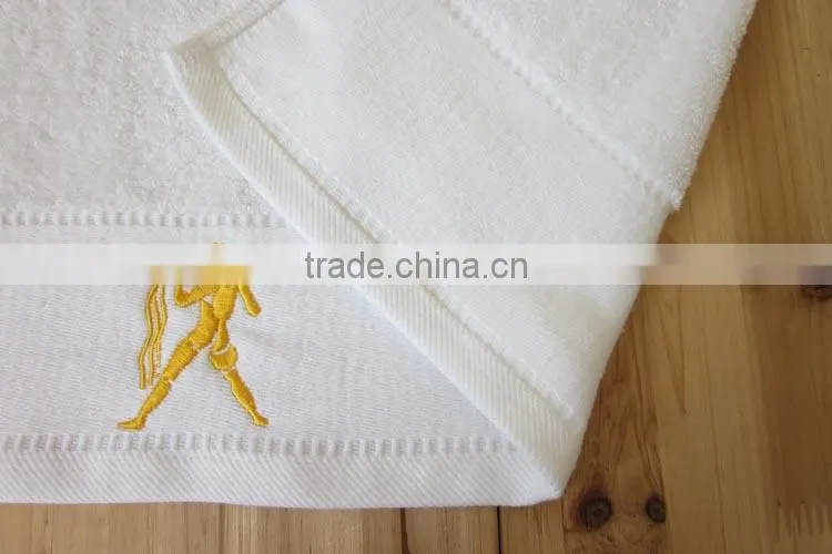 100% cotton 5 star hotel towel, white color hotel bath towel,low cost with embroidery