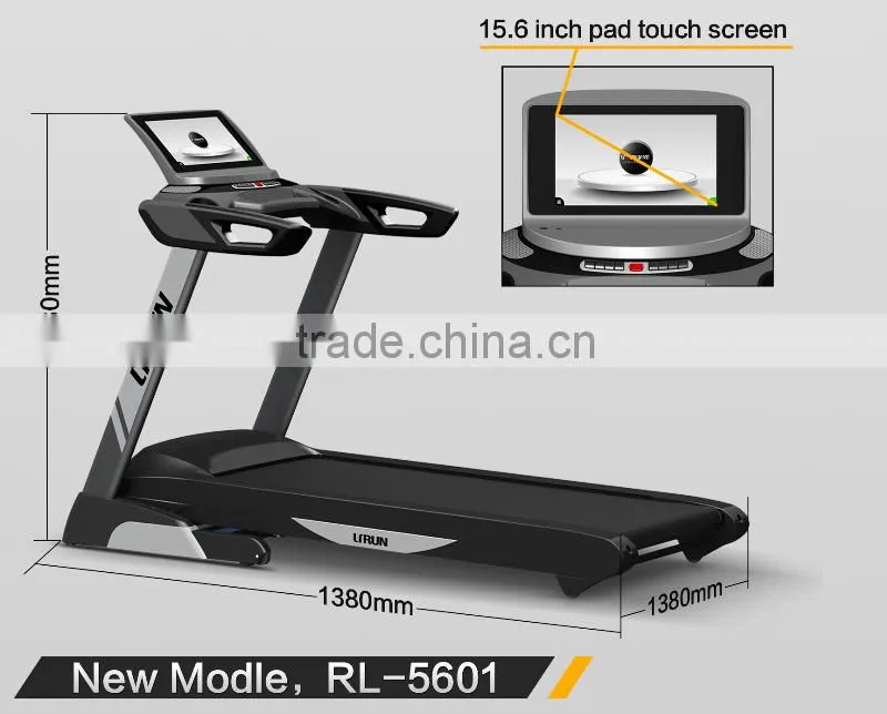Running board 560*1500mm commerical treadmill with TV 15.6 touch screen pad . max.loading 180kgs ,Speed from 1-20km/h