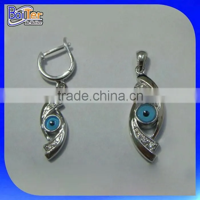 Wholesale Custom Turkish Jewelry Set 925 Sterling Silver Blue Glass Evil Eye Pendant