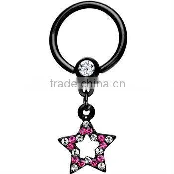 Black Pink Gem Star Dangle Captive Ring Body Jewelry nipple rings