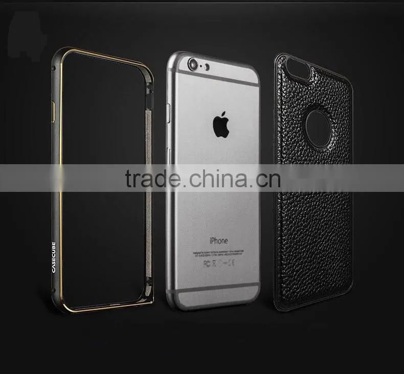 leather cheap mobile phone case for iphone 6 plus aluminum metal bumper with leather flip phone case