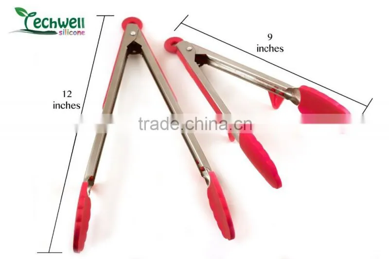 cooking utensils 9'' and 12' set of BBQ service silicone tongs