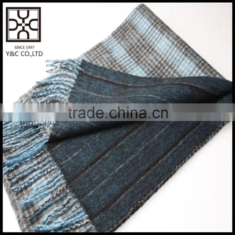 Double Sided Checked Wool Plain Scarf with Fringe
