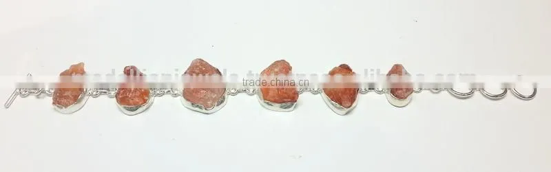 Sunstone 925 Silver Rough Bracelet, Designer 925 SemiPrecious Silver Bracelet, 925 Sterling Silver Designer Jewelry