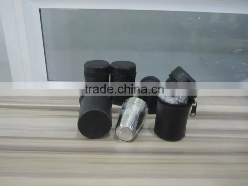 Stainless steel cup with leather wrapped and logo 4pcs in leather bag
