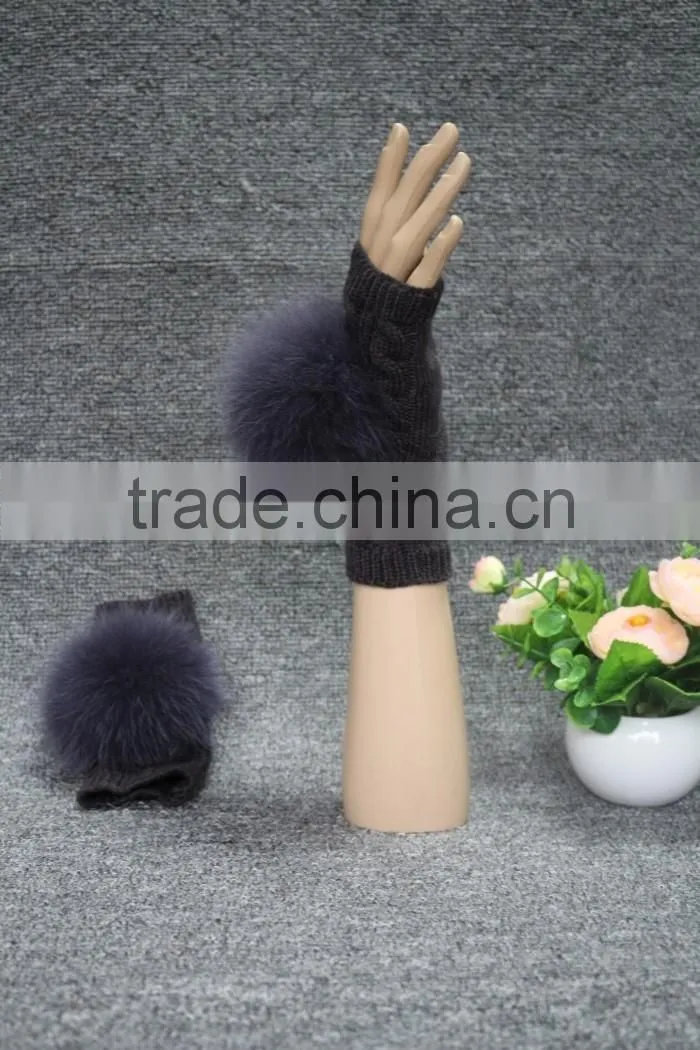 Factory price women's leather gloves with rex rabbit fur/black gloves