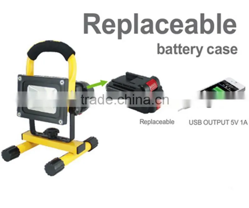 Portable Flood Light IP65 Epistar Battery Power Rechargeable LED Floodlight 10W Replaceable Outdoor Rechargeable Flood Lights