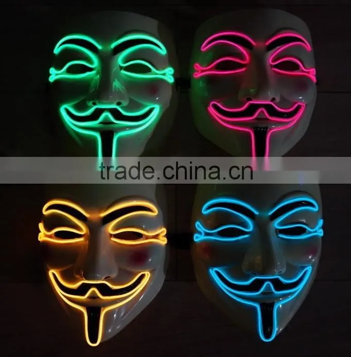 EL WIRE V for Vendetta Mask Party Mask / EL light halloween mask / EL wire V For Vendetta Mask