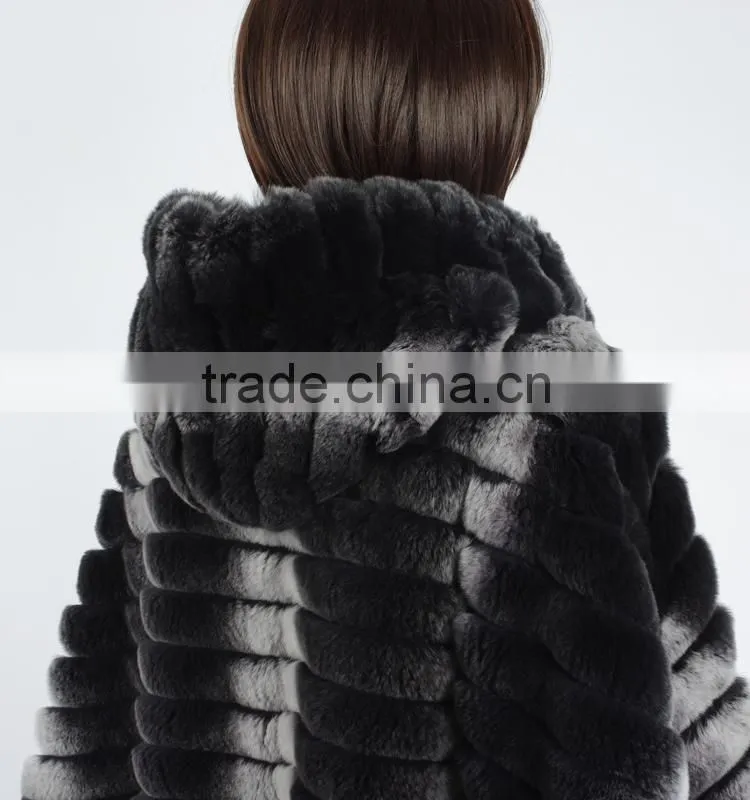 Chinchilla fur coat women poncho coat KZ150069