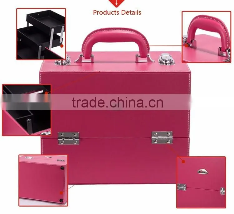 Women Beautiful Pink Pvc Material Lighted Makeup Case