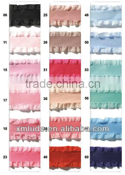 satin double ruffle ribbon/satin double ruffle ribbon supplier