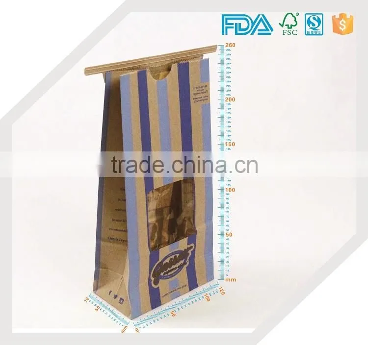 FDA paper bag natural tin tie kraft customized dessert paper bag with clear window
