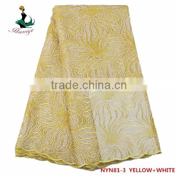 Haniye 2016 wholesale yellow softextile tulle lace fabric for bridal dress/NYN81