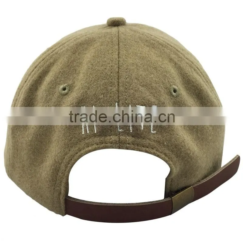 Khaki Color Unisex 6 Panel Fashion Custom Corduroy Cap Snapback with Leather Strap Metal Buckle Closure