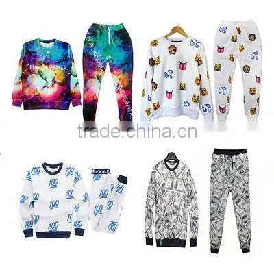 New 2015 Fashion All Over Full Print Sweatshirt Sport Suit Women Hoody Leaf 3D Print Sweatshirts Hot