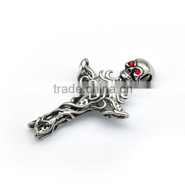 Fashion Casting Silver Pendant Mens Stainless Steel Skull Charm Red Crystal Cool Jewelry