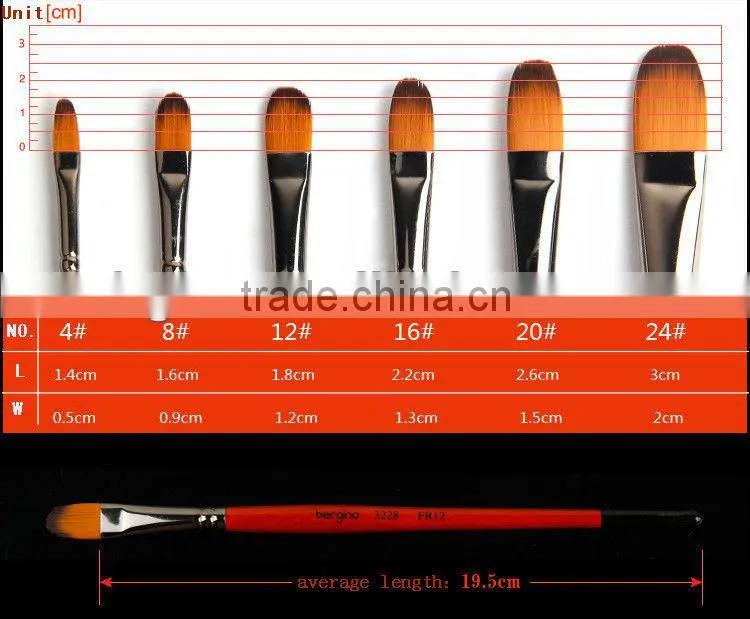 BGN-3228 Bergino professional filbert shape nylon hair paint brush in stock