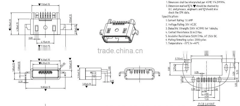 Micro USB 5 pin SMT Type,waterproof