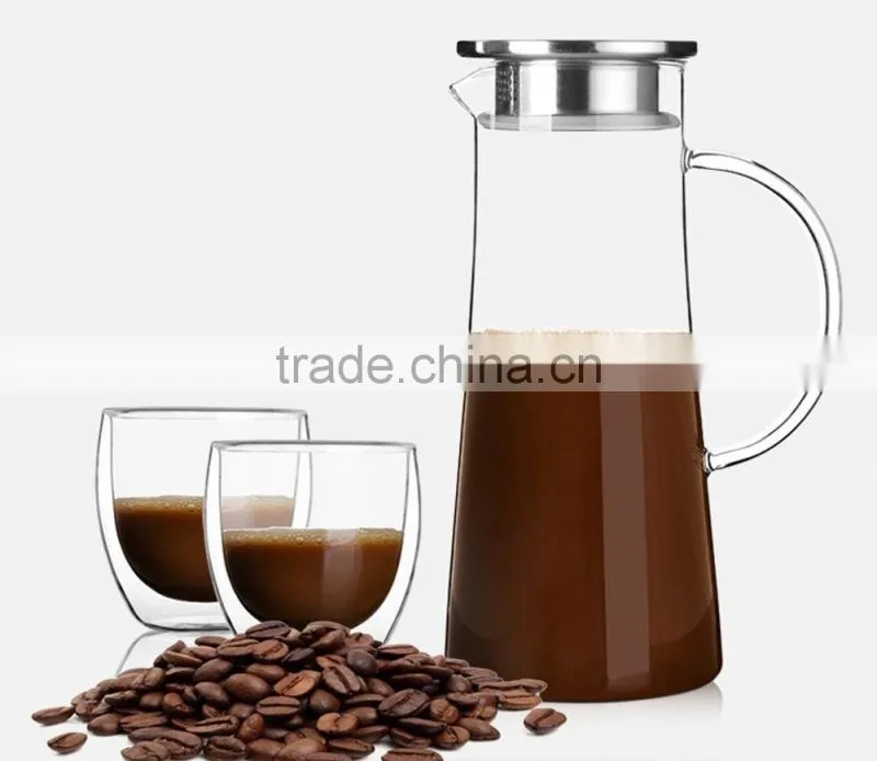 Glass Water Carafe with Stainless Steel Lid, Glass Iced Tea Pitcher with glass set