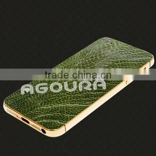 2017 Luxury 24k gold plating housing with genuine leather for iPhone 5 5S