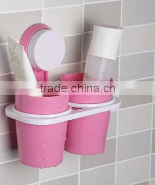 Sucker Hanging Plastic Two Cup Toothbrush Holder