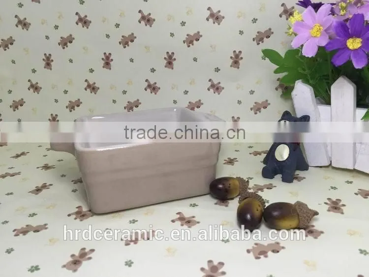 wholesale stocked ceramic square bakeware stoneware plate with two handle