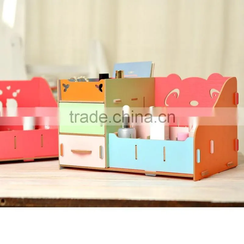 DIY panda wooden storage box desktop wooden cosmetics organizer folding cosmetic organizer