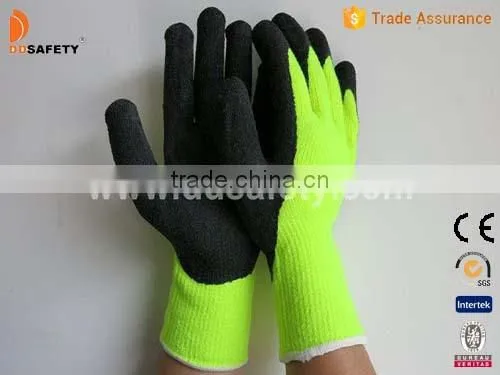 DDSAFETY 7 Gauge Fluorescence Yellow Acrylic Fiber Gloves Safety Gloves