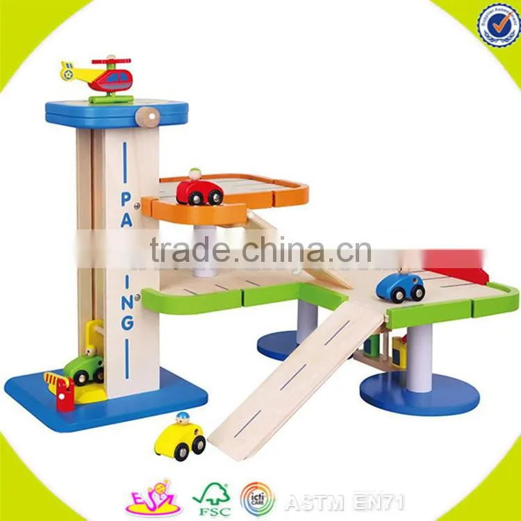 Wholesale fashionable children wooden parking lot toy funny wooden parking lot toy role play wooden parking lot toy W04B021