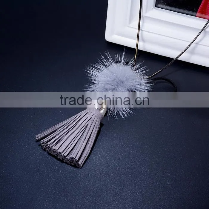 autumn winter mink hair ball pendant necklace velvet tassel long necklace long sweater necklace