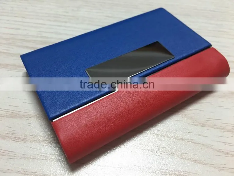Double sides pu leather&Metal personalized leather business card holder portable business card holder