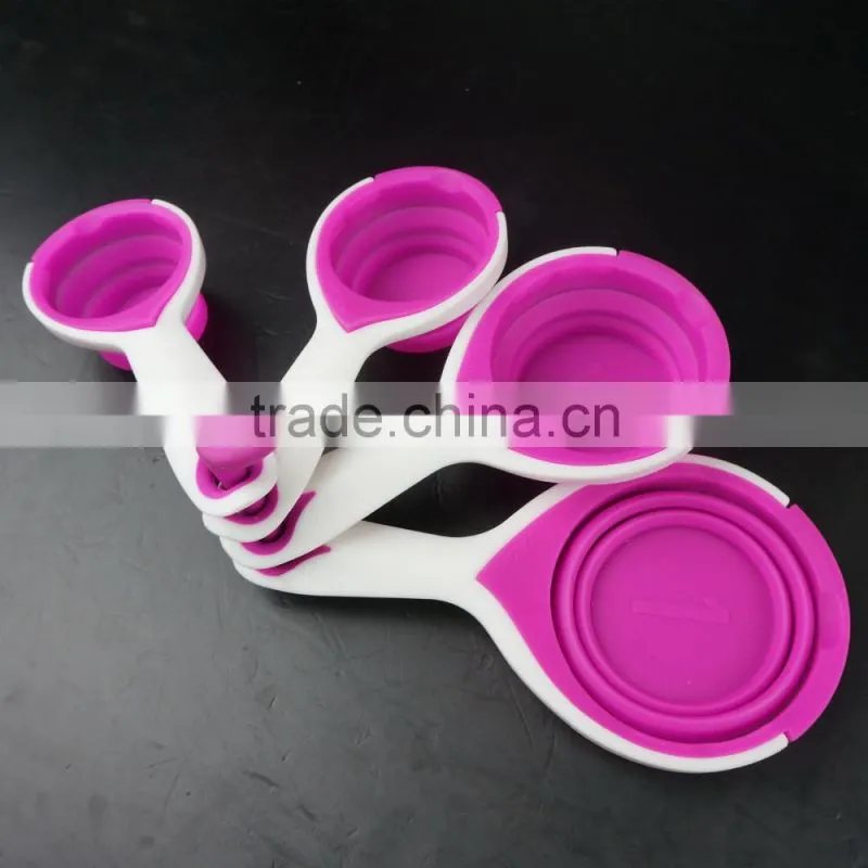 16128 SILICONE MEASURING CUPS SET CUP SPOON KITCHEN TOOL COLLAPSIBLE BAKING COOK