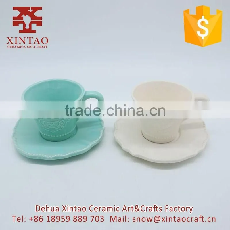 Blue elegant porcelain embossed flower ceramic tea pot