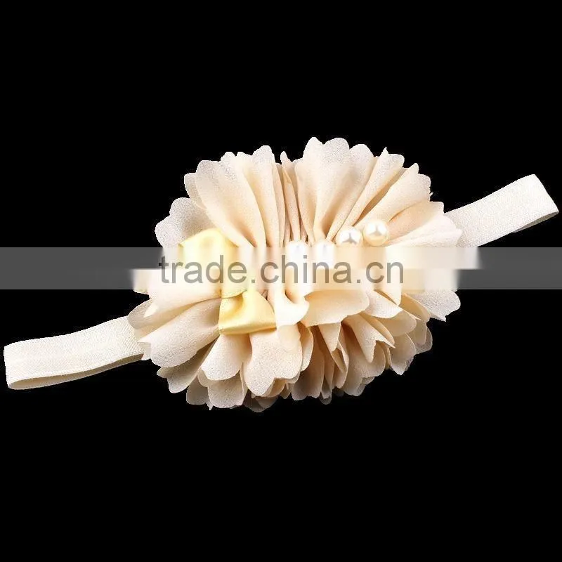 hot cutting fabric flower headband with pearl center for kids hair accessories