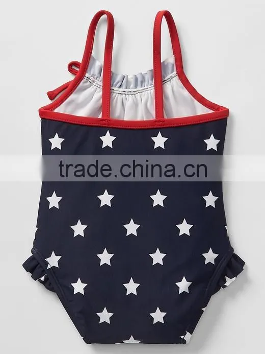 Baby Starry Ruffle-trim Grils Flutter One-piece Swimsuit & Kids swimwear 2016 HSS5041